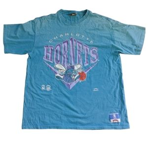 Vintage 90s Nutmeg Mills Charlotte Hornets Single Stitch NBA T Shirt XL USA Made